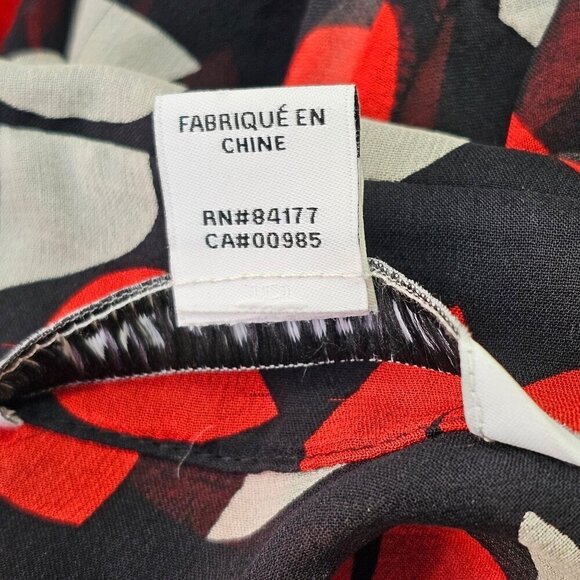 Diane Von Furstenberg 90s Sheer Silk Blouse Women 2 Red White on Black Long Slv - Picture 13 of 13